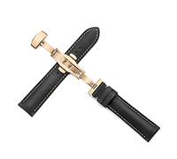 UIONBUN Watch Strap,Genuine Leather Watch Band First Layer of Watch Strap with Rose Gold Butterfly Buckle Watchband Leisurely (Band Color : Coffee with Coffee, Band Width : 20mm)(Black with tan,20mm)