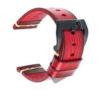 UIONBUN Watch Strap,Genuine Leather Watch Band Vintage Italian Cow Leather Watchband 20mm 22mm 24mm Watch Strap Leisurely (Band Color : Darkbrown-Silver, Band Width : 18mm)(Red-Black,18mm)