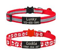 Uiopa 2 Piezas Collar Gato Personalizado + 2 Piezas Chapa Perro Grabada, Collar Gato Antiahogo con Cascabel y Hebilla Seguro de Liberación Rápida, Collar Perro Reflectante Ajustable (Rojo)