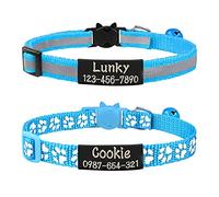Uiopa 2 Piezas Collar Gato Personalizado + 2 Piezas Chapa Perro Grabada, Collar Gato Antiahogo con Cascabel y Hebilla Seguro de Liberación Rápida, Collar Perro Reflectante Ajustable (Azul Cielo)