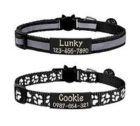 Uiopa 2 Piezas Collar Gato Personalizado + 2 Piezas Chapa Perro Grabada, Collar Gato Antiahogo con Cascabel y Hebilla Seguro de Liberación Rápida, Collar Perro Reflectante Ajustable (Negro)