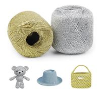 Uiopa 2 Piezas Hilo Metálico para Crochet, 2mm x 120m Hilo Brillante Crochet Yarn para Bolsas, Cestas, Sombreros, Amigurumi, Decoración del Hogar, Manualidades