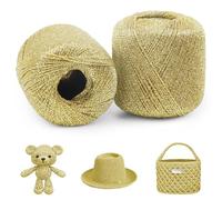 Uiopa 2 Piezas Hilo Metálico para Crochet, 2mm x 120m Hilo Oro Brillante Crochet Yarn para Bolsas, Cestas, Sombreros, Amigurumi, Decoración del Hogar, Manualidades