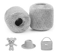 Uiopa 2 Piezas Hilo Metálico para Crochet, 2mm x 120m Hilo Plata Brillante Crochet Yarn para Bolsas, Cestas, Sombreros, Amigurumi, Decoración del Hogar, Manualidades