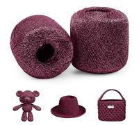 Uiopa 2 Piezas Hilo Metálico para Crochet, 2mm x 120m Hilo Rojo Vino Brillante Crochet Yarn para Bolsas, Cestas, Sombreros, Amigurumi, Decoración del Hogar, Manualidades