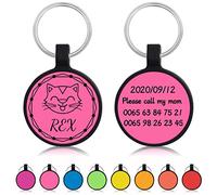Uiopa 2pzs Chapa Perro Grabada, Silicona Ronda Chapas para Perros Personalizadas, Silenciosa Placa Identificativa Perro Etiquetas de Identificación para Collar Cachorro Gato (Rojo rosa)