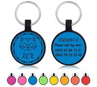 Uiopa 2pzs Chapa Perro Grabada, Silicona Ronda Chapas para Perros Personalizadas, Silenciosa Placa Identificativa Perro Etiquetas de Identificación para Collar Cachorro Gato (Azul)