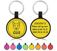 Uiopa 2pzs Chapa Perro Grabada, Silicona Ronda Chapas para Perros Personalizadas, Silenciosa Placa Identificativa Perro Etiquetas de Identificación para Collar Cachorro Gato (Amarillo)