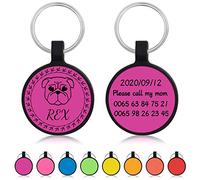 Uiopa 2pzs Chapa Perro Grabada, Silicona Ronda Chapas para Perros Personalizadas, Silenciosa Placa Identificativa Perro Etiquetas de Identificación para Collar Cachorro Gato (Morado)