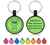 Uiopa 2pzs Chapa Perro Grabada, Silicona Ronda Chapas Personalizadas, Silenciosa Placa Identificativa Etiquetas de Identificación para Collar Cachorro Gato (Verde)