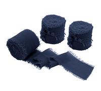 Uiopa 3 Rollos Cinta de Seda de Gasa Azul Marino, 38mm x 6,4m Cinta con Flecos para Lazos Regalos, Cinta Decorativa de Tela para Envolver Regalos, Ramo, Boda, Fiesta, Invitaciones, Manualidades