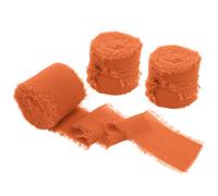 Uiopa 3 Rollos Cinta de Seda de Gasa Naranja, 38mm x 6,4m Cinta con Flecos para Lazos Regalos, Cinta Decorativa de Tela para Envolver Regalos, Ramo, Boda, Fiesta, Invitaciones, Manualidades