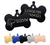 Uiopa Chapa Perro Grabada, Hueso para Mascotas Placa Perro Grabada, Placa Chapa Medalla de Identificación Personalizada Placas para Perros Grabadas Para Collar Perro Gato Mascota (Negro, Pequeña)