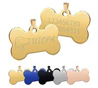 Uiopa Chapa Perro Grabada, Hueso para Mascotas Placa Perro Grabada, Placa Chapa Medalla de Identificación Personalizada Placas para Perros Grabadas Para Collar Perro Gato Mascota (Dorado, Grande)