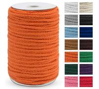 Uiopa Cuerda de macramé de 5 mmx90 m, cuerda de macramé gruesa de 8 hebras, cuerda de algodón trenzada, cuerda de macramé naranja para colgar plantas, jardín, proyectos de bricolaje