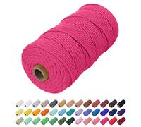 Uiopa Hilo Macrame 2mm x 200m, Cuerda Macrame de Algodon Natural Cordel, Cuerda Manualidades para DIY, Cortina, Colgar Plantas, Decoracion Dormitorio (Rosa roja)