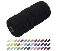 Uiopa Hilo Macrame 3mm x 100m, Cuerda Macrame Cuerda de Algodon Natural Cordel, Cuerda Manualidades para DIY Macrame Pared, Cortina, Colgar Plantas, Decoracion Dormitorio (Negro)