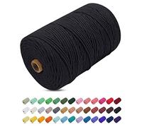 Uiopa Hilo Macrame 3mm x 200m, Cuerda Macrame Gruesa Cuerda de Algodon Natural, Cordel Colores Hilo de Algodón para Manualidades, Macrame Pared, Cortinas, Colgar Plantas, Colgar Fotos (Negro)
