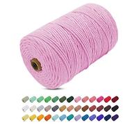 Uiopa Hilo Macrame 3mm x 200m, Cuerda Macrame Gruesa Cuerda de Algodon Natural, Cordel Colores Hilo de Algodón para Manualidades, Macrame Pared, Cortinas, Colgar Plantas, Colgar Fotos (Rosado)