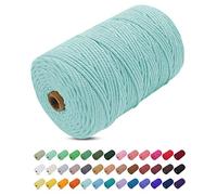 Uiopa Hilo Macrame 3mm x 200m, Cuerda Macrame Gruesa Cuerda de Algodon Natural, Cordel Colores Hilo de Algodón para Manualidades, Macrame Pared, Cortinas, Colgar Plantas, Colgar Fotos (Azul claro)
