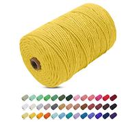 Uiopa Hilo Macrame 3mm x 200m, Cuerda Macrame Gruesa Cuerda de Algodon Natural, Cordel Colores Hilo de Algodón para Manualidades, Macrame Pared, Cortinas, Colgar Plantas, Colgar Fotos (Amarillo)