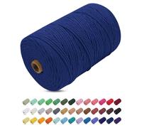 Uiopa Hilo Macrame 3mm x 200m, Cuerda Macrame Gruesa Cuerda de Algodon Natural, Cordel Colores Hilo de Algodón para Manualidades, Macrame Pared, Cortinas, Colgar Plantas, Colgar Fotos (Azul)
