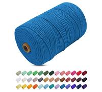 Uiopa Hilo Macrame 3mm x 200m, Cuerda Macrame Gruesa Cuerda de Algodon Natural, Cordel Colores Hilo de Algodón para Manualidades, Macrame Pared, Cortinas, Colgar Plantas, Colgar Fotos (Lago Azul)
