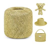 Uiopa Hilo Metálico para Crochet, 2mm x 120m Hilo Oro Brillante Crochet Yarn para Bolsas, Cestas, Sombreros, Amigurumi, Decoración del Hogar, Manualidades