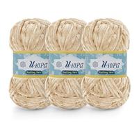 Uiopa Lana Gruesa de Chenille 3 x 100g Chenille Yarn Hilo Crochet Grueso Chunky Yarn para Tejer y Ganchillo Amigurumi Mantas Ropa DIY Manualidades (Beige)