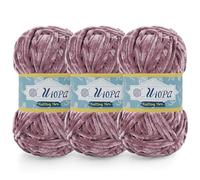 Uiopa Lana Gruesa de Chenille 3 x 100g Chenille Yarn Hilo Crochet Grueso Chunky Yarn para Tejer y Ganchillo Amigurumi Mantas Ropa DIY Manualidades (Púrpura Gris)
