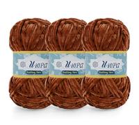 Uiopa Lana Gruesa de Chenille 3 x 100g Chenille Yarn Hilo Crochet Grueso Chunky Yarn para Tejer y Ganchillo Amigurumi Mantas Ropa DIY Manualidades (Caramelo)