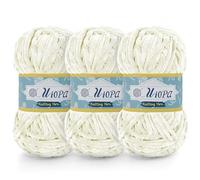 Uiopa Lana Gruesa de Chenille 3 x 100g Chenille Yarn Hilo Crochet Grueso Chunky Yarn para Tejer y Ganchillo Amigurumi Mantas Ropa DIY Manualidades (Blanco Crema)