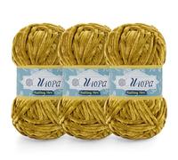 Uiopa Lana Gruesa de Chenille 3 x 100g Chenille Yarn Hilo Crochet Grueso Chunky Yarn para Tejer y Ganchillo Amigurumi Mantas Ropa DIY Manualidades (Cúrcuma)