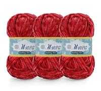 Uiopa Lana Gruesa de Chenille 3 x 100g Chenille Yarn Hilo Crochet Grueso Chunky Yarn para Tejer y Ganchillo Amigurumi Mantas Ropa DIY Manualidades (Rojo)