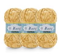 Uiopa Lana Gruesa de Chenille 3 x 100g Chenille Yarn Hilo Crochet Grueso Chunky Yarn para Tejer y Ganchillo Amigurumi Mantas Ropa DIY Manualidades (Caqui)