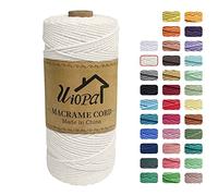 Uiopa Macrame Cuerda 2mm x 200m, Macrame Cuerda 3 Capas Hilo de Macrame, Cordón de Algodón Natural para Manualidades Envolver Regalo Decoración Bohemia