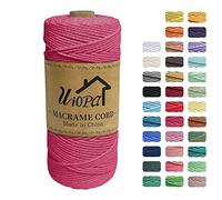 Uiopa Macrame Cuerda 2mm x 200m, Macrame Cuerda 3 Capas Hilo de Macrame, Cordón de Algodón Natural para Manualidades Envolver Regalo Decoración Bohemia