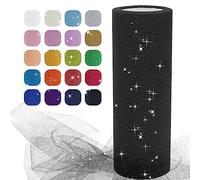 Uiopa Tul Negro, 15cm x 22,8m Rollo de Tela Tul Brillante, Cinta de Malla para Falda Tutú, Decoración Fiesta, DIY Falda Mesa, Envolver Regalos, Manualidades