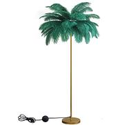 UIOPPOI Lámpara de Pie con Plumas de Avestruz, Acabado Dorado con Detalles Azules, Rosas y Blancos, Luz Regulable para Sala de Estar - Regalo Ideal para Hija (Verde)