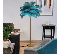 UIOPPOI Lámpara de plumas, lámpara de plumas azules, lámpara de plumas de avestruz, lámpara de pie dorada con plumas azules, rosas y blancas, luz regulable, adecuada para regalo a hija, adecuada para