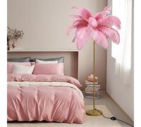 UIOPPOI Lámpara de plumas, lámpara de plumas rosas, lámpara de plumas de avestruz con plumas azules y rosas y blancas, luz regulable adecuada para regalo a hija, adecuada para dormitorio y sala de
