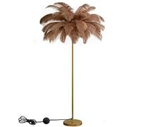 UIOPPOI Lámpara de plumas, lámparas de pie de plumas de avestruz para sala de estar, lámpara de pie dorada con plumas azules, rosas y blancas, luz regulable, adecuada para regalo a hija (café)