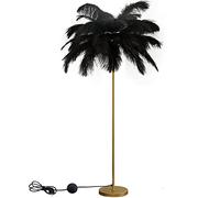 UIOPPOI Lámpara de plumas, lámparas de pie de plumas de avestruz para sala de estar, lámpara de pie dorada con plumas azules, rosas y blancas, luz regulable, adecuada para regalo a hija (negro)