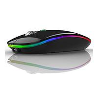 Uiosmuph G12 Inalámbrico Recargable, Ultra Delgado Receptor Nano Wireless Mouse 1600 dpi Ajustables Silencioso Mini Mouse Multicolor LED para Computadora Portátil, PC, Portátil, Macbook(Negro)