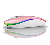 Uiosmuph G12 Inalámbrico Recargable, Ultra Delgado Receptor Nano Wireless Mouse 1600 dpi Ajustables Silencioso Mini Mouse Multicolor LED para Computadora Portátil, PC, Portátil, Macbook (Rosa)