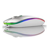 Uiosmuph G12 Ratón Inalámbrico Recargable, Receptor Nano Wireless Mouse 1600 dpi Ajustables Silencioso Mini Mouse Multicolor LED para Computadora Portátil, PC, Portátil, Macbook (Plata)