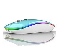 Uiosmuph G12 Ratón Inalámbrico Recargable, Ultra Delgado Receptor Nano Wireless Mouse 1600 dpi Ajustables Silencioso Mini Mouse Multicolor LED para Computadora Portátil, PC, Portátil, Macbook (Azul)