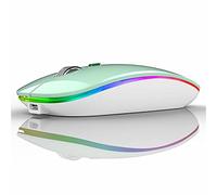Uiosmuph G12 Ratón Inalámbrico Recargable, Ultra Delgado Receptor Nano Wireless Mouse 1600 dpi Ajustables Silencioso Mini Mouse Multicolor LED para Computadora Portátil, PC, Macbook(Mint Green)