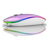 Uiosmuph G12 Ratón Inalámbrico Recargable, Ultra Delgado Receptor Nano Wireless Mouse 1600 dpi Ajustables Silencioso Mini Mouse Multicolor LED para Computadora Portátil, PC, Macbook(Purple)