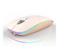 Uiosmuph G12 Ratón Inalámbrico Recargable, Ultra Delgado Receptor Nano Wireless Mouse 1600 dpi Ajustables Silencioso Mini Mouse Multicolor LED para Computadora Portátil, PC, Macbook(Rosa Claro)